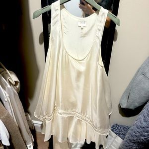 Anthropologie TRYB ivory silk mini flounce dress size small 2